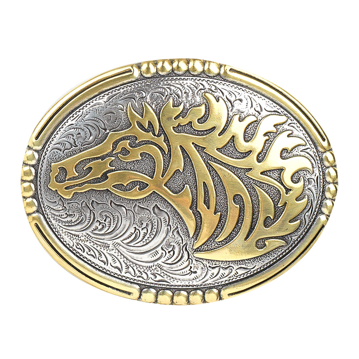 Crumrine Oval Vintage Horsehead Flame Buckle - Silver/Gold