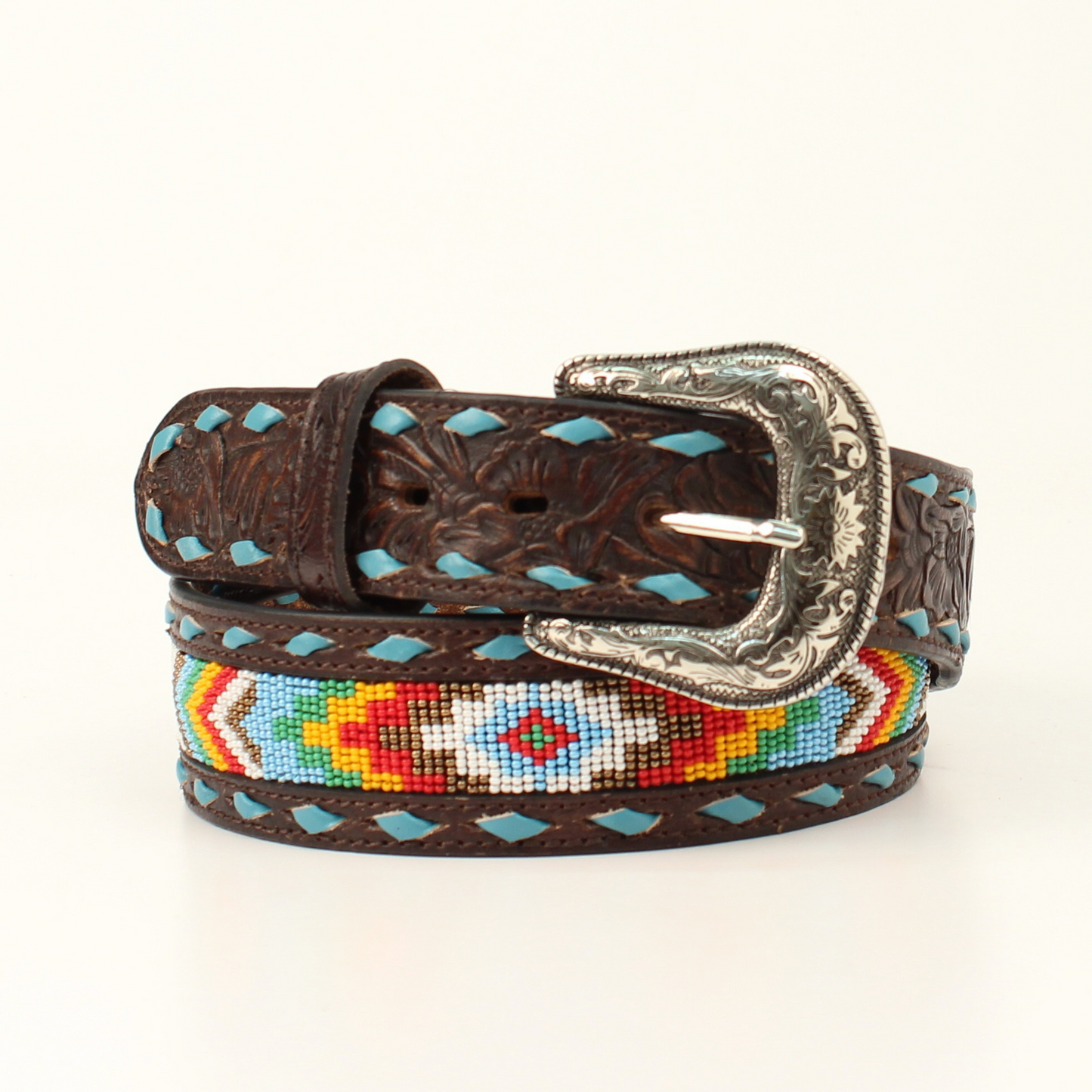 Nocona Women's Belt - Buck Lacing Beaded Pattern Brown