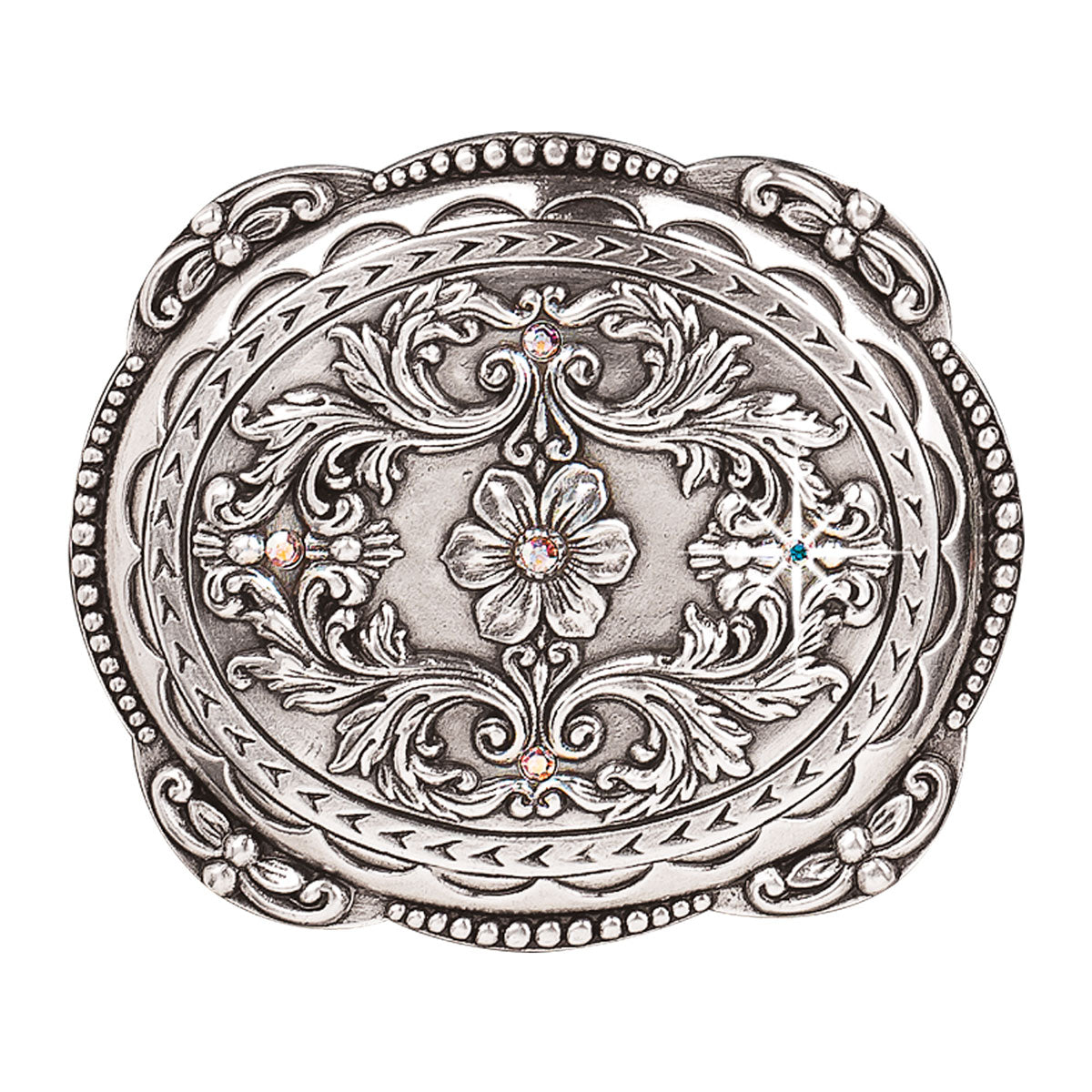Blazin Roxx Women's Oval Floral Rhinestone Buckle - Silver