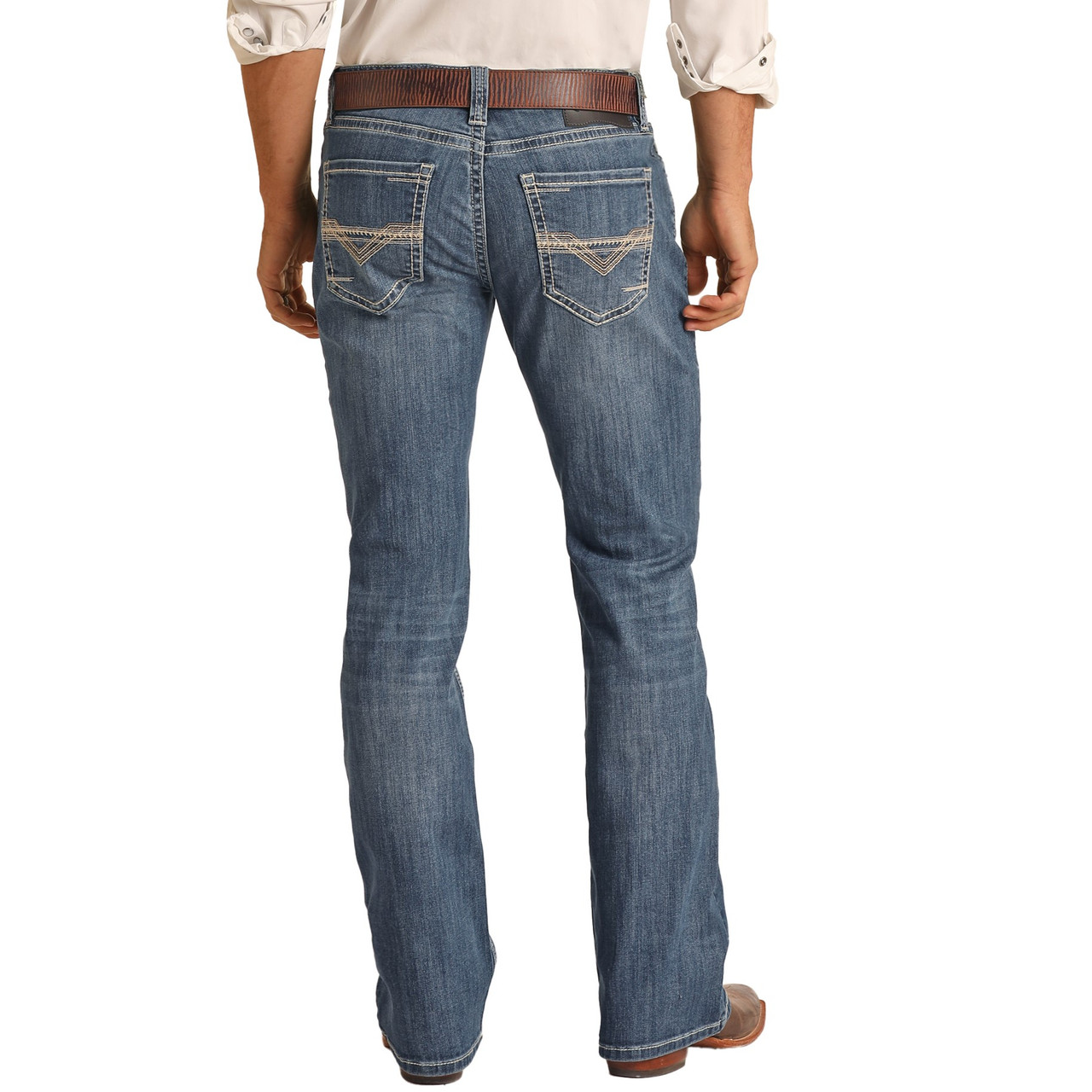 Rock & Roll Mens Regular Fit Stretch Straight Bootcut Jeans - Medium Vintage