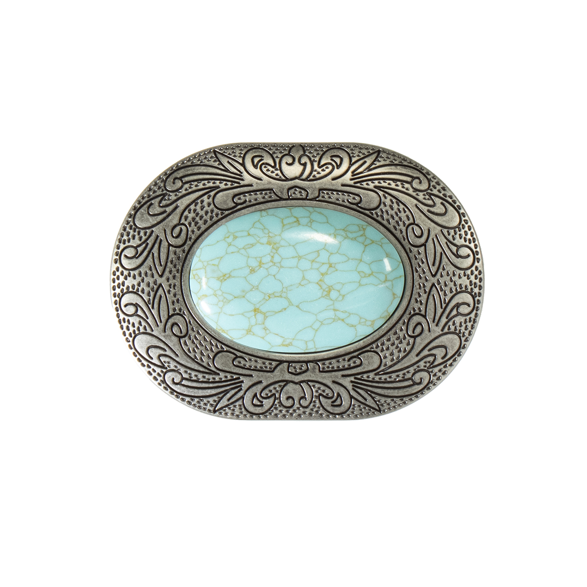 Blazin Roxx Women's Oval Turquoise Stone Buckle - Antique Silver