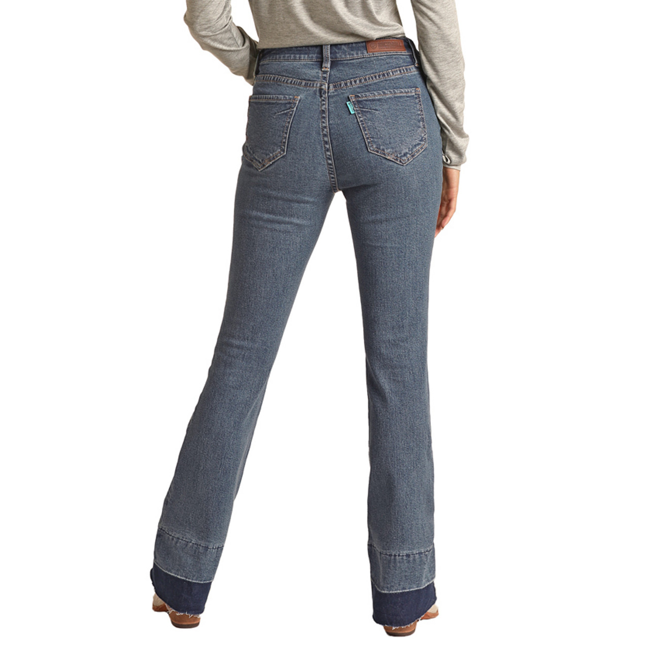 Rock & Roll Women's Hooey High Rise Stretch Baby Flare Jeans - Medium Wash