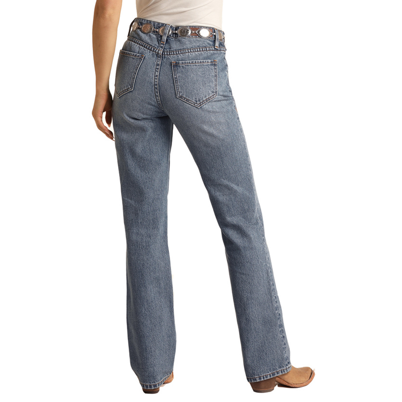 Rock & Roll Womens High Rise Non-Stretch Bootcut Jeans - Medium Wash