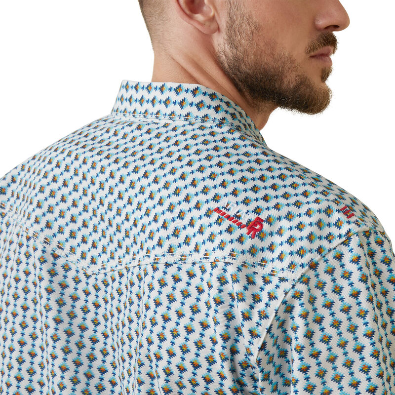 Ariat Mens FR Dillinger Retro Fit Snap Work Shirt - Bachelor Button Print