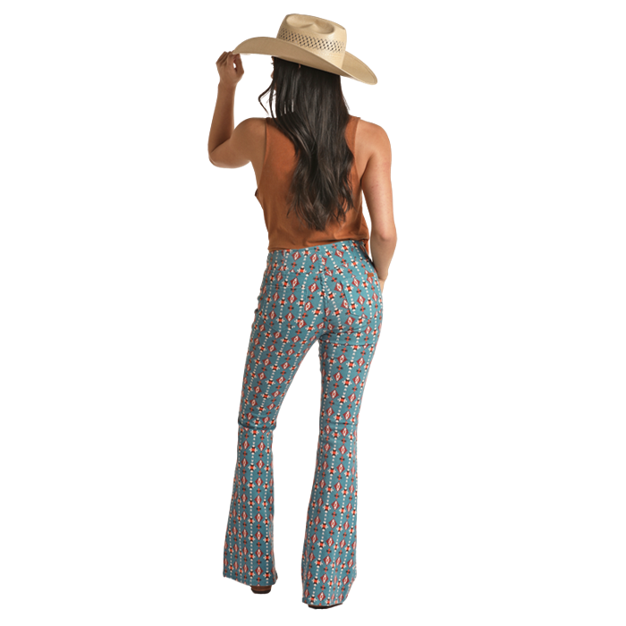 Rock & Roll Women's Blue Aztec Pull On Flare