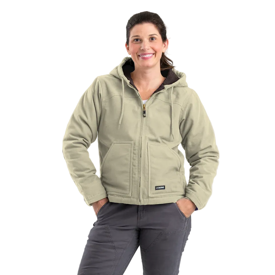 Berne Womens Sherpa Lined Softstone Duck Hooded Jacket - Sand