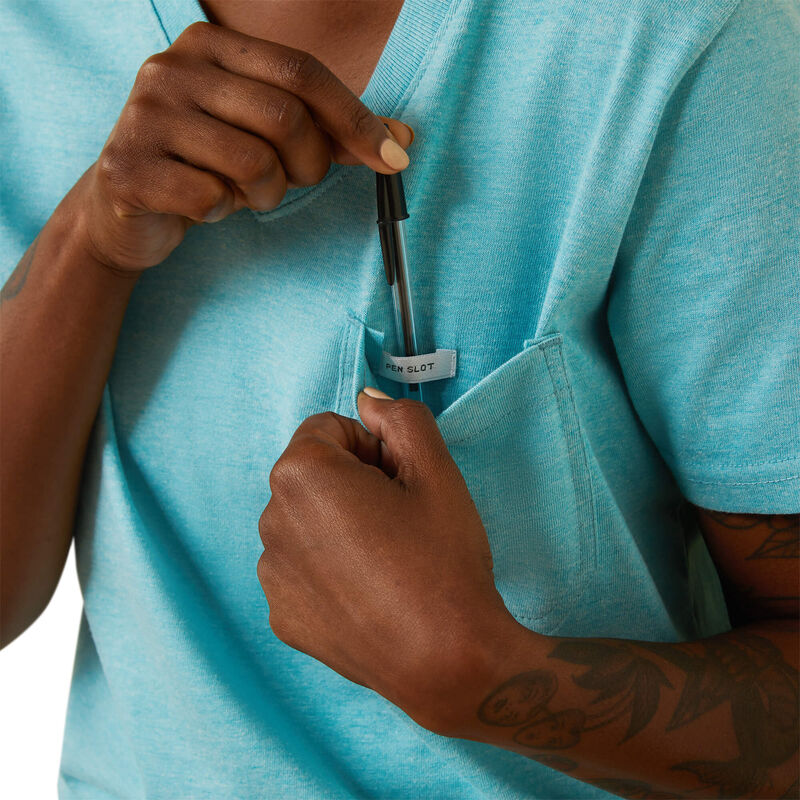 Ariat Womens Rebar Cotton Strong V-Neck Top - Bachelor Button Blue