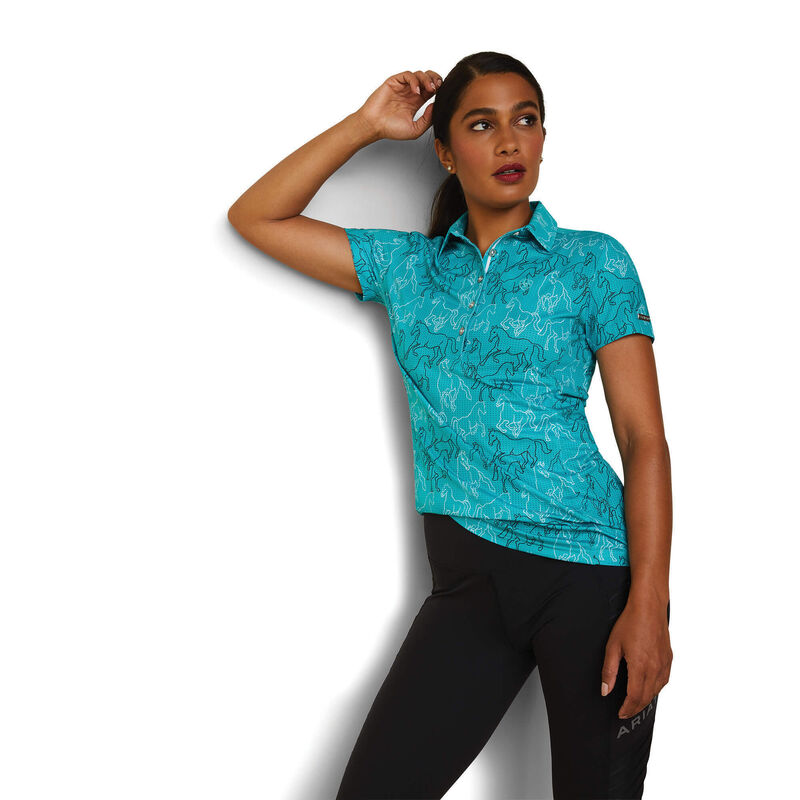 Ariat Womens Motif Polo Shirt - Viridian Green Mirror Print