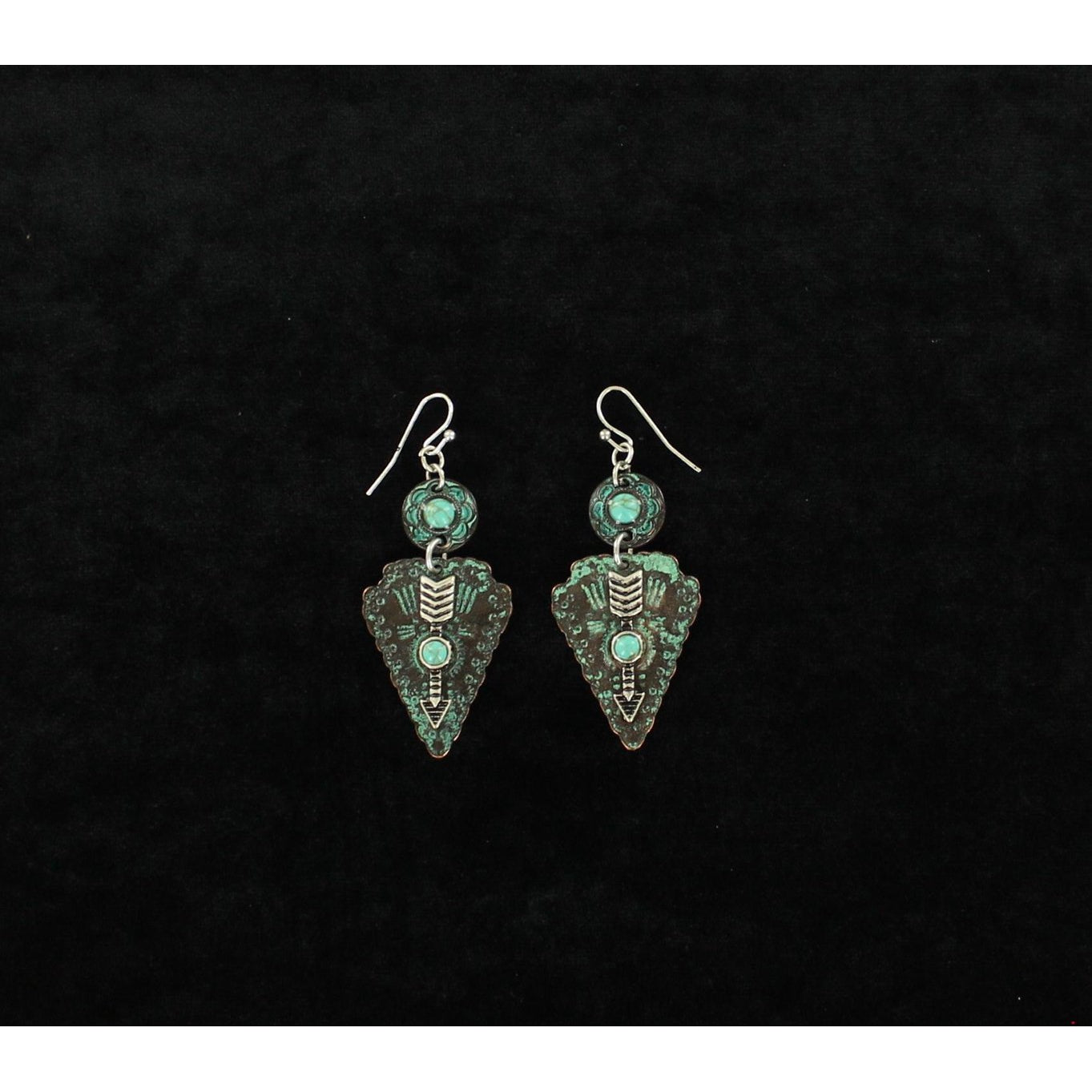 Blazin Roxx Patina Arrow Head Earrings w/Turquoise Stone