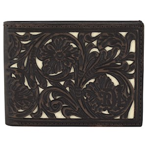 Red Dirt Men's Tooled Bifold Wallet - Dark Brown/Ivory