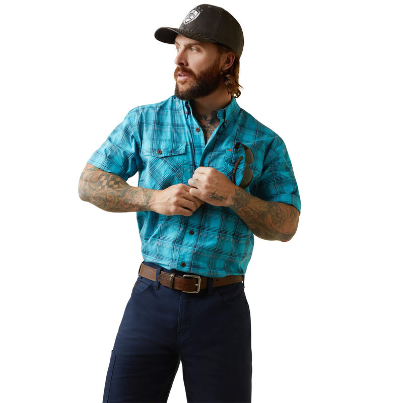 Ariat Mens Rebar Made Tough DuraStretch Work Shirt - Bachelor Button Plaid