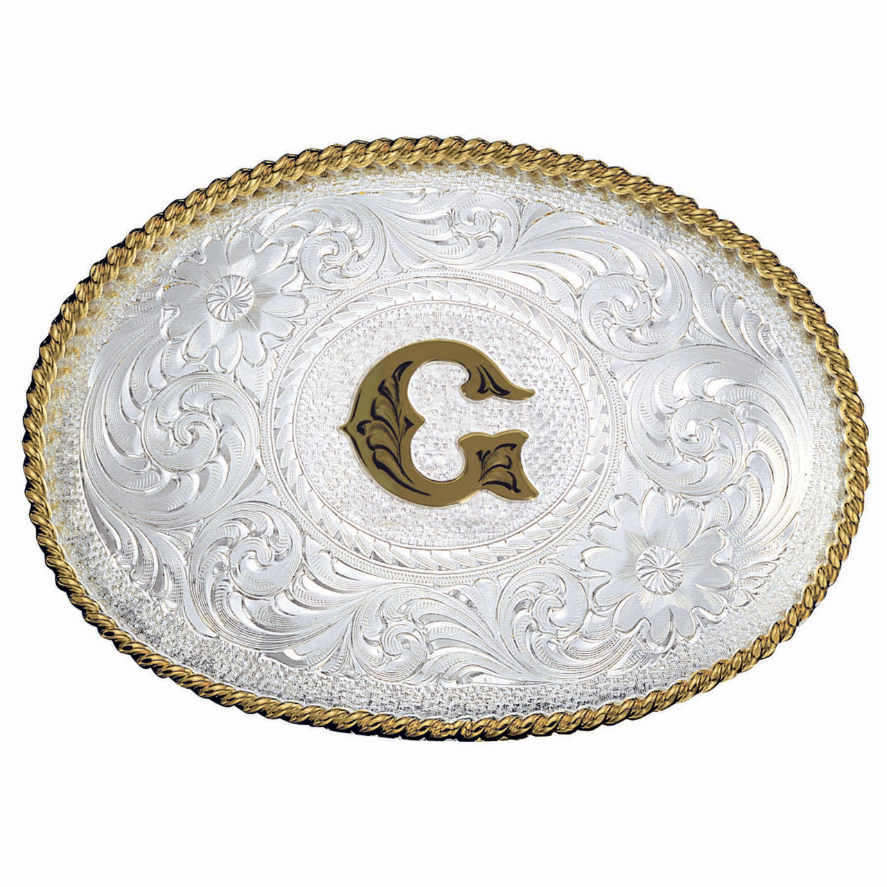 Montana Silversmiths Initial G Silver Engraved Gold Trim Western Belt Buckle