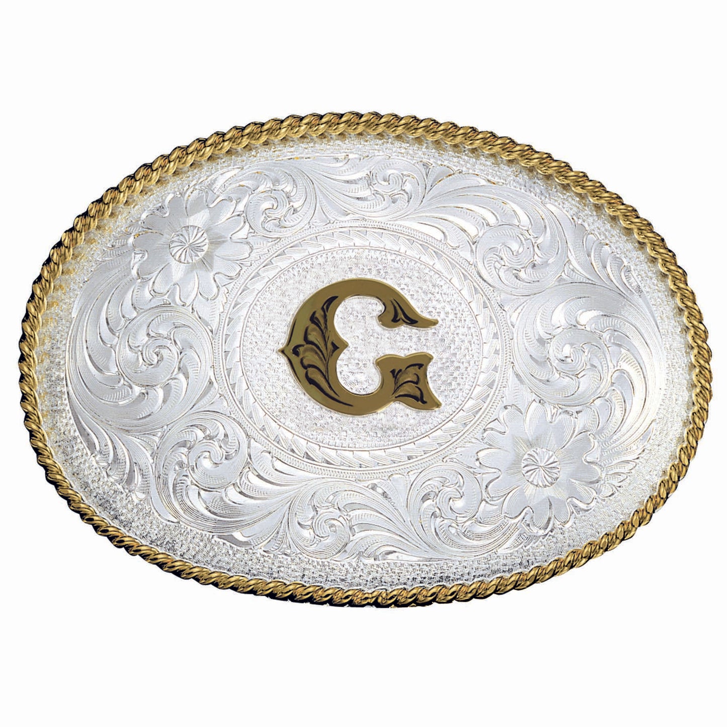 Montana Silversmiths Initial G Silver Engraved Gold Trim Western Belt Buckle