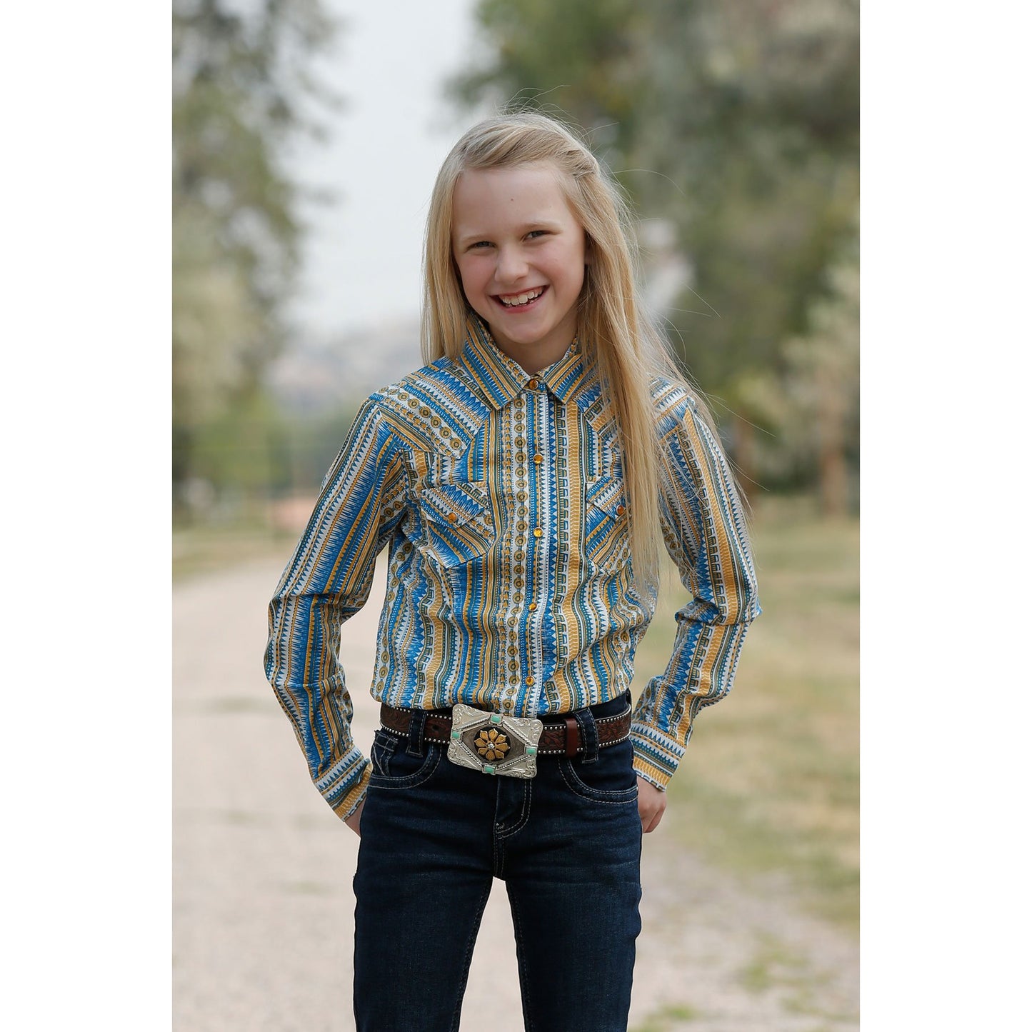 Cruel Girl Girls LS Print Western Shirt