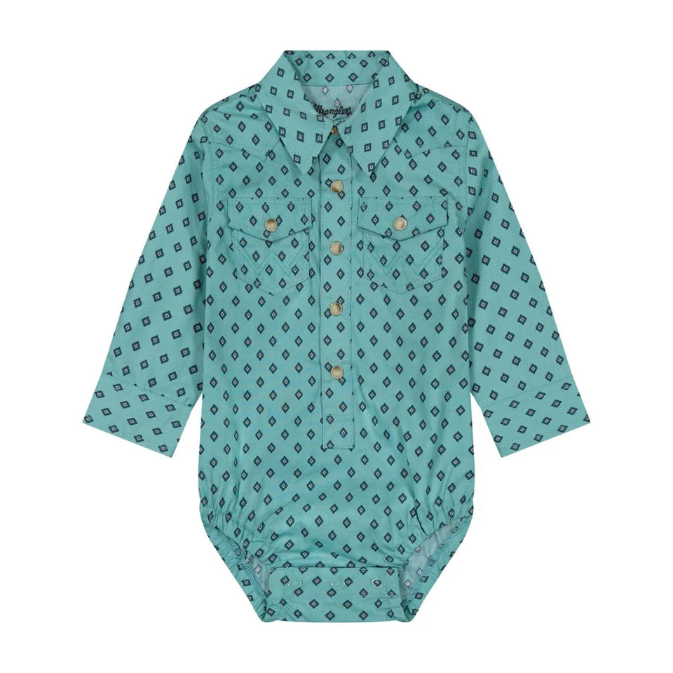 Wrangler Baby Boy Long Sleeve Bodysuit/Onesie- Turquoise