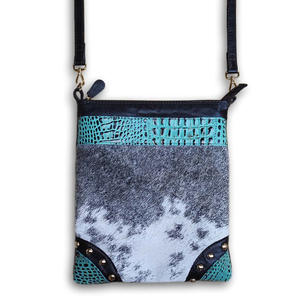 D2W Trading Crossbody Bag- Croc Turquoise