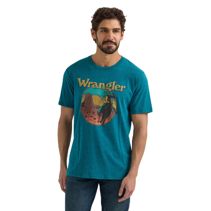 Wrangler® Men's Graphic Short Sleeve T-Shirt - Cyan Pepper Heather