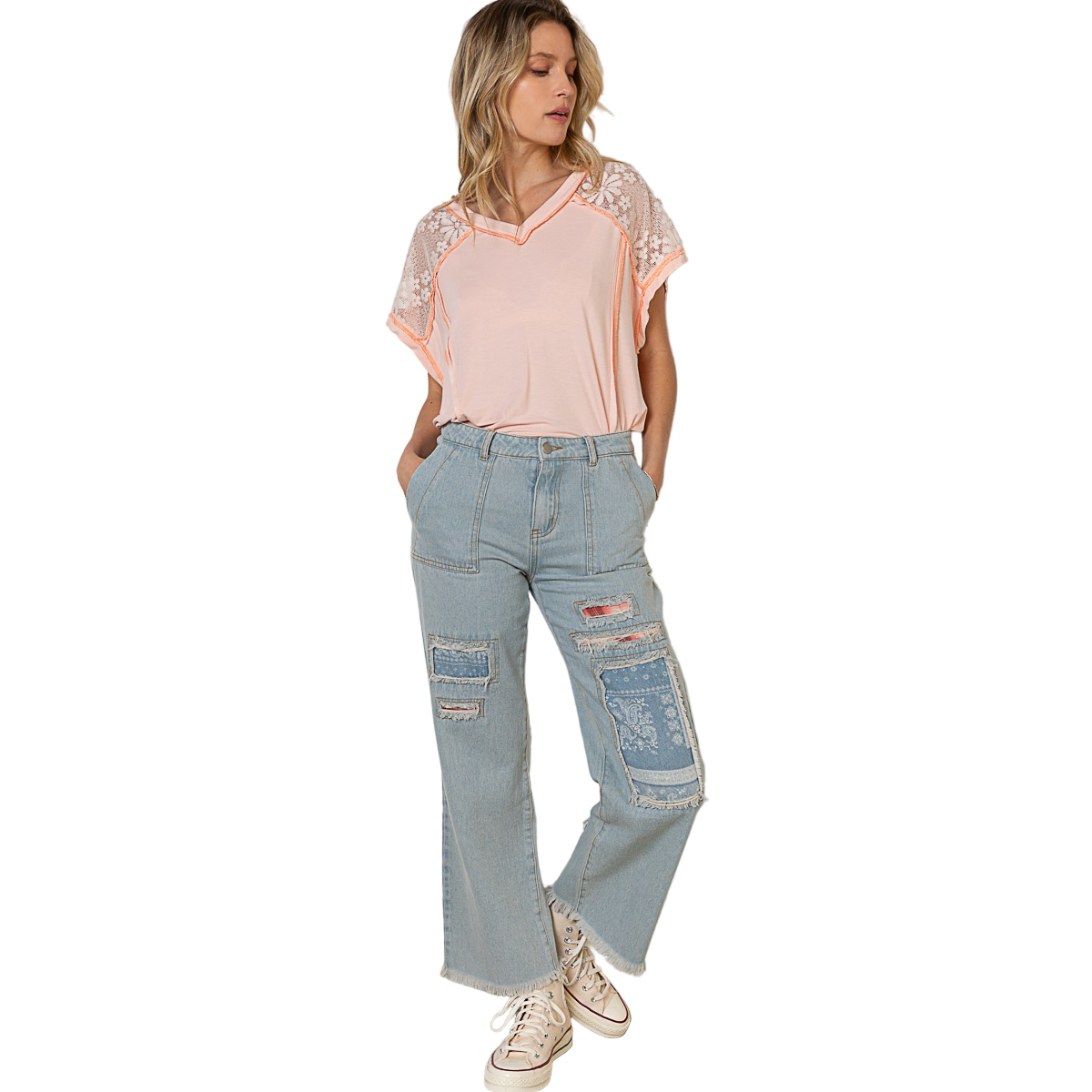 POL Women's Lace Knit Top - Peach Blush