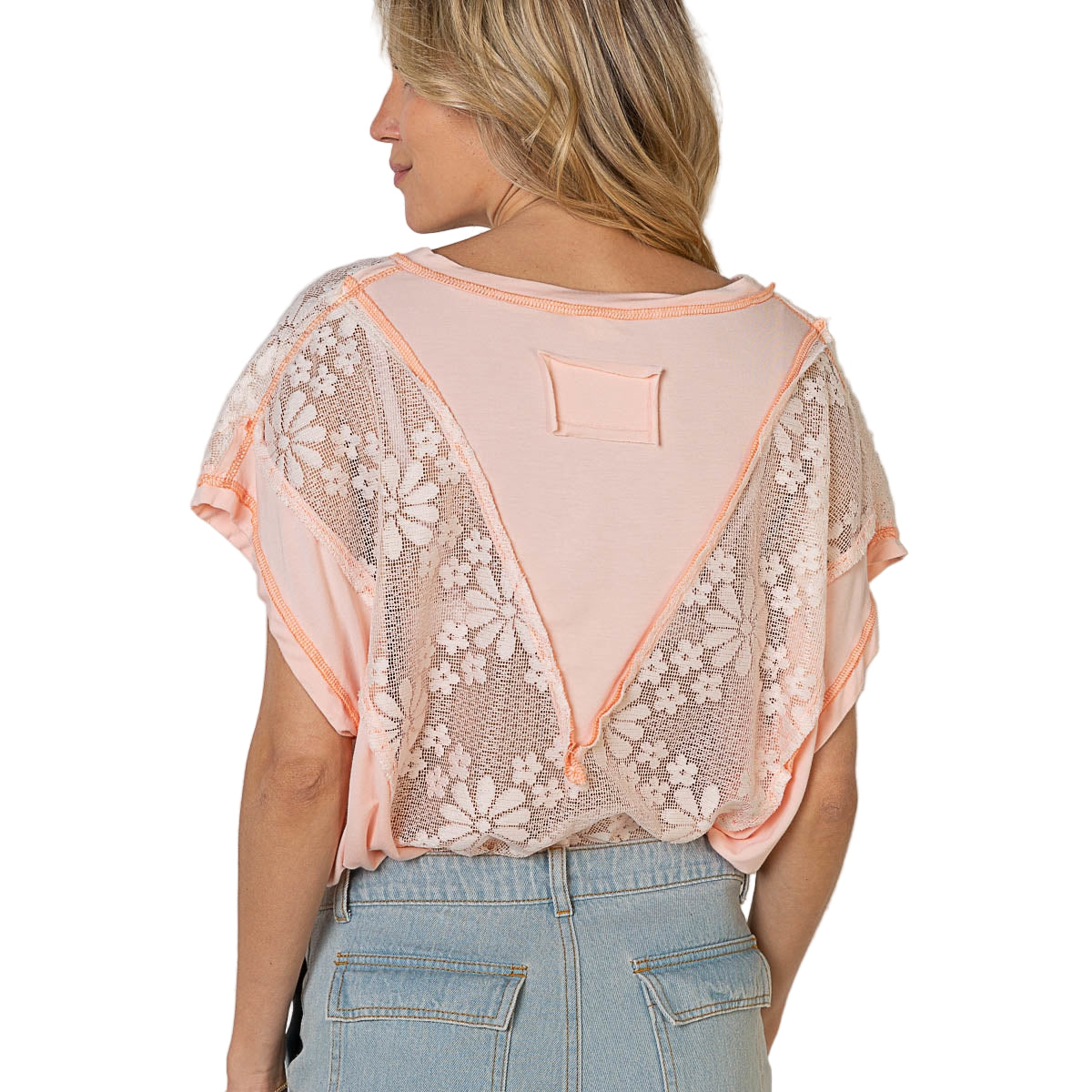 POL Women's Lace Knit Top - Peach Blush