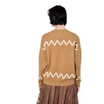 BaeVely Women's Horse Graphic Knit Sweater- Camel/Ivory