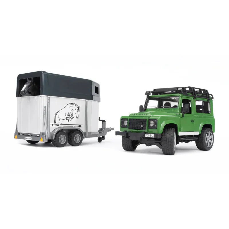 Bruder Land Rover Defender Station Wagon w Horse Trailer & Horse