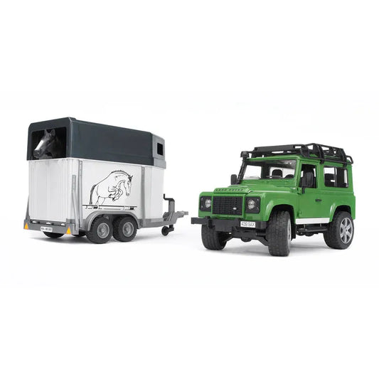 Bruder Land Rover Defender Station Wagon w Horse Trailer & Horse
