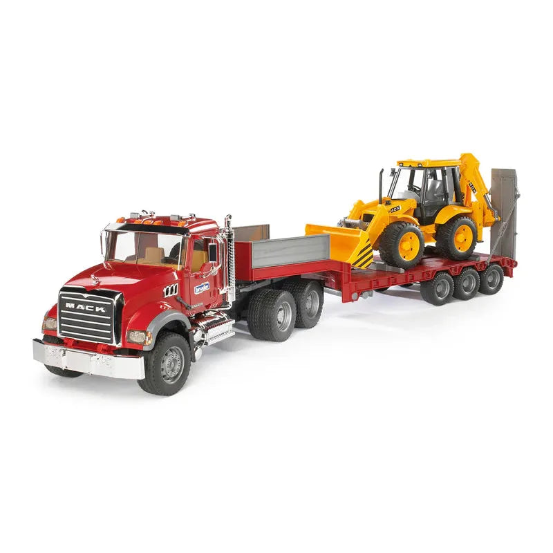 Bruder MACK Granite Truck w Low Loader & JCB Backhoe Loader