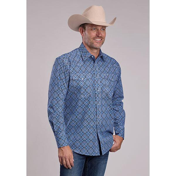 Roper Men's Amarillo Print Long Sleeve Western Shirt- Sky Medallion