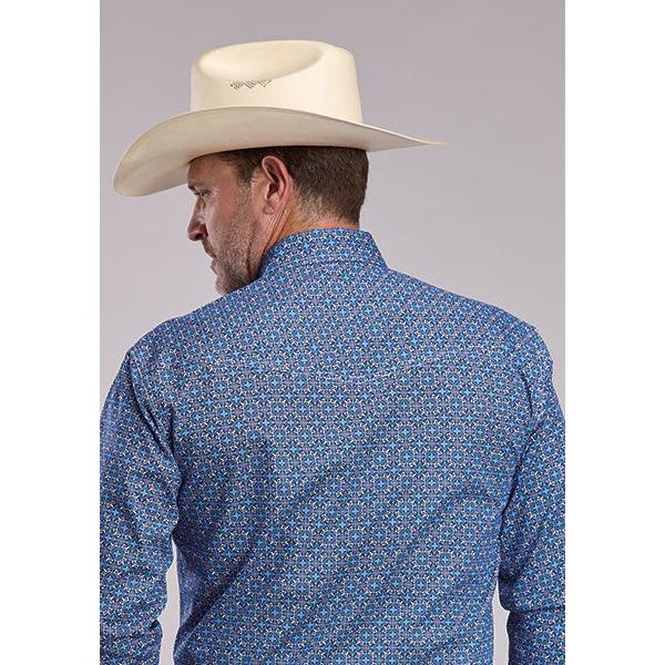 Roper Men's Long Sleeve Amarillo All Over Print Shirt- Blue