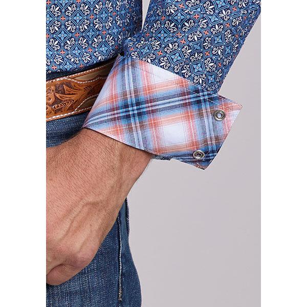 Roper Men's Long Sleeve Amarillo All Over Print Shirt- Blue
