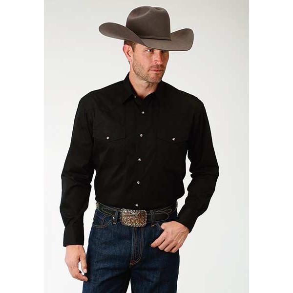 Roper Men's Long Sleeve Poplin Solid Shirt- Black