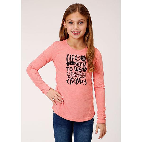 Roper Girl's Knit Long Sleeve Shirt- Pink