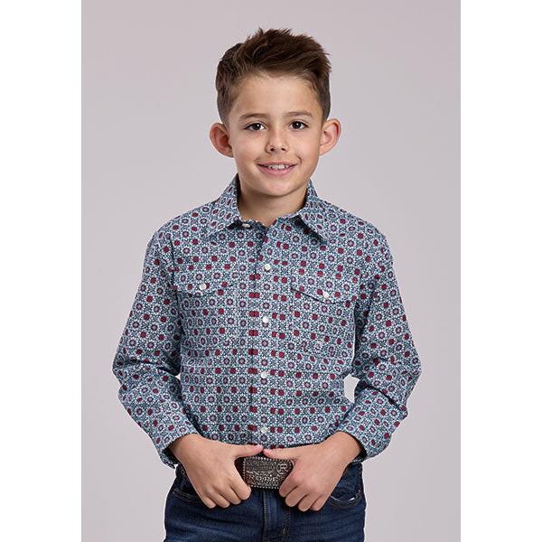 Roper Boy's Long Sleeve Amarillo Shirt- Blue