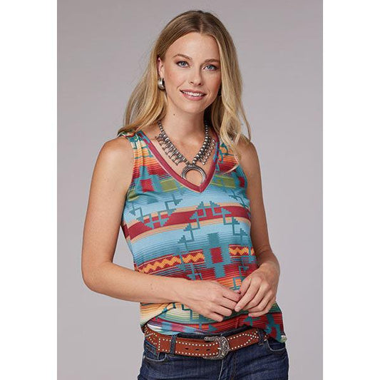 Roper Women's Short Sleeve Embroidery Printed Knit Shirt- Multi