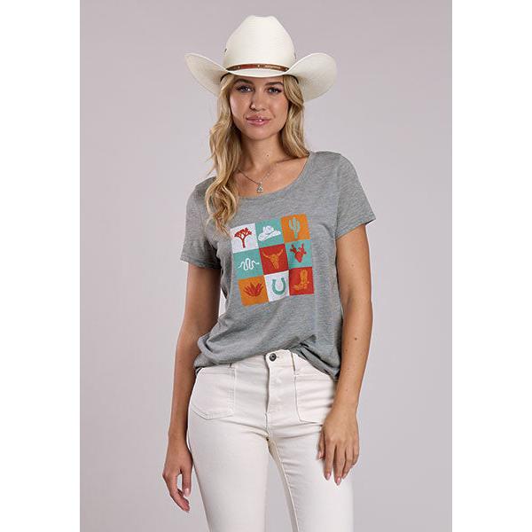Roper Women's Poly Rayon Short Sleeve Tee Shirt- Heather Grey