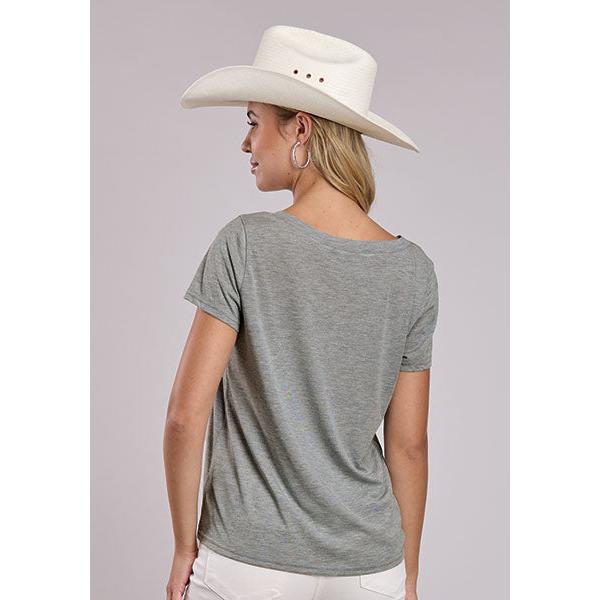 Roper Women's Poly Rayon Short Sleeve Tee Shirt- Heather Grey