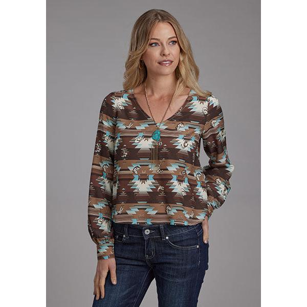 Roper Women's Long Sleeve V Neck Shirt- Multi