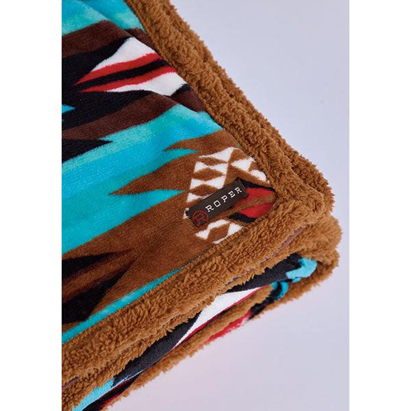 Roper Aztec Fuzzy Fleece Lined Blanket- Green/Turquoise