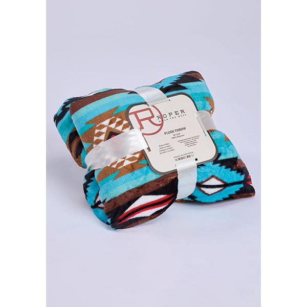 Roper Aztec Fuzzy Fleece Lined Blanket- Green/Turquoise