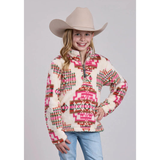 Roper Girl's 1/4 zip Polar Fleece Pullover- Pink