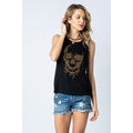 Tank Top with Skull Western Print and Stones - Black