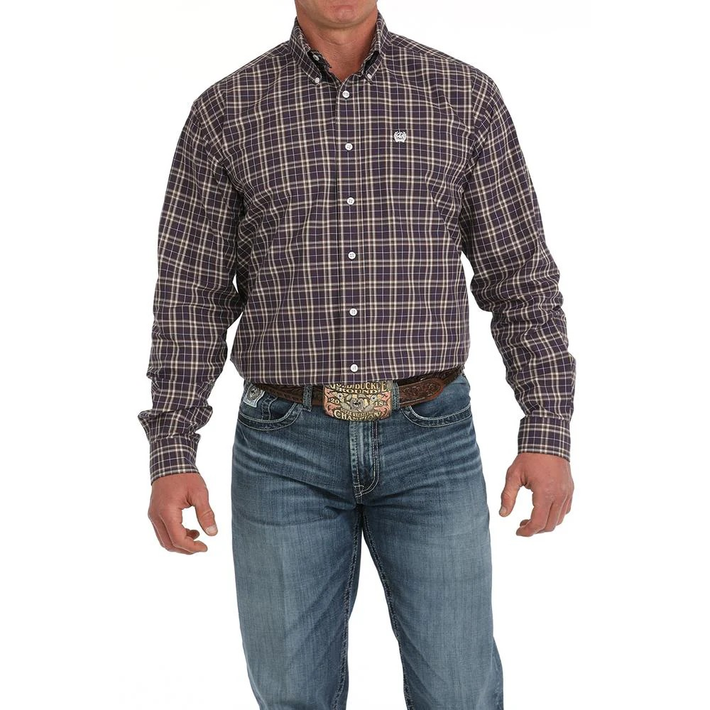Cinch Men's Long Sleeve Plaid Western Shirt - Purple