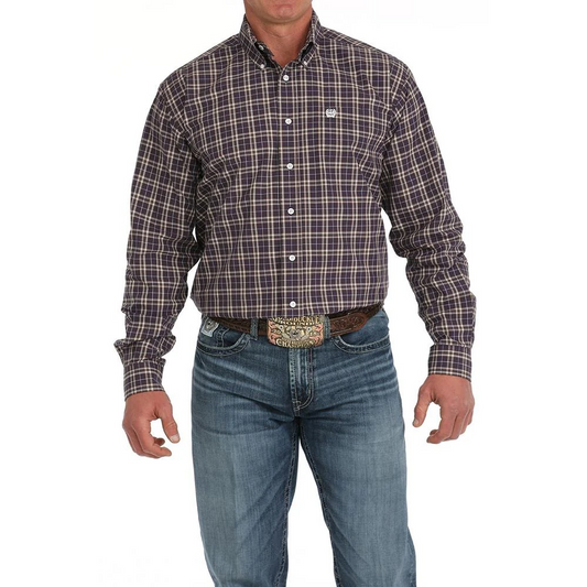 Cinch Men's Long Sleeve Plaid Western Shirt - Purple