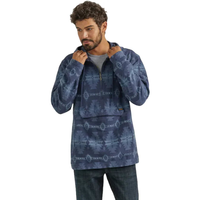 Wrangler Men's Jacquard Aztec 1/4 Zip Hoodie - Sapphire Blue