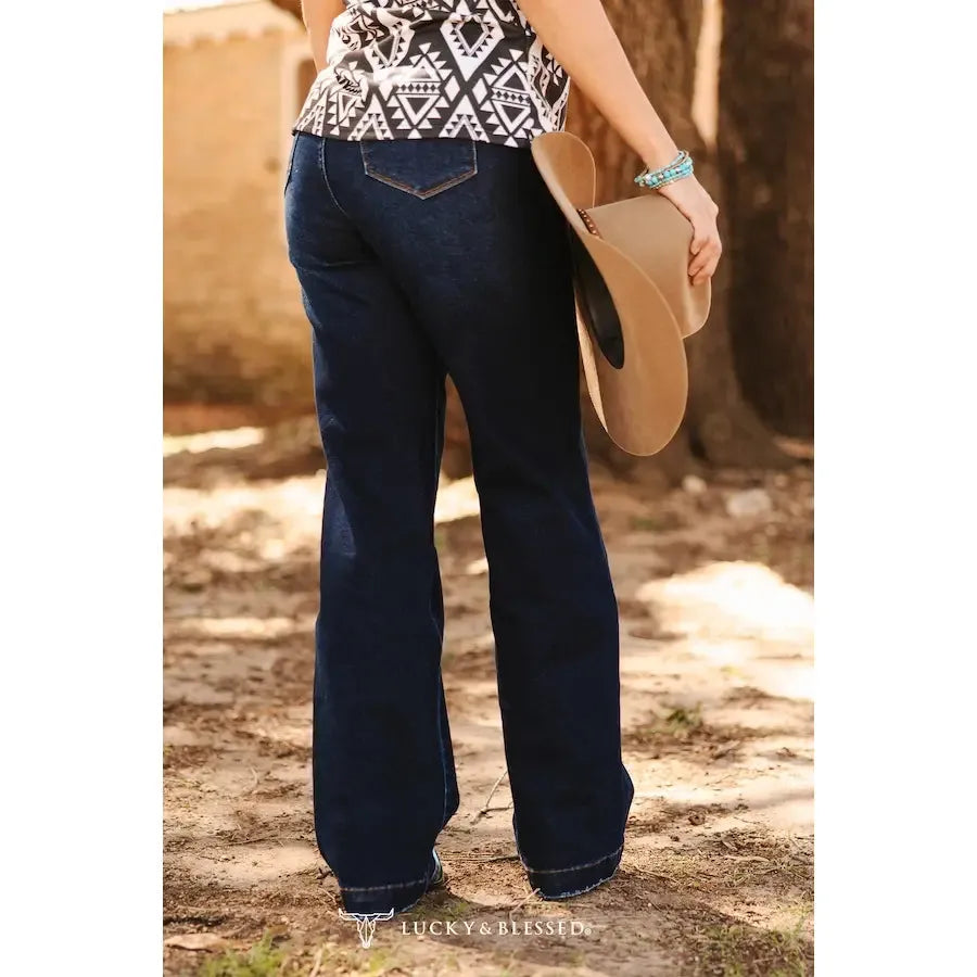 Lucky & Blessed Women's Tummy Control High Rise Slim Trouser-Dark Wash