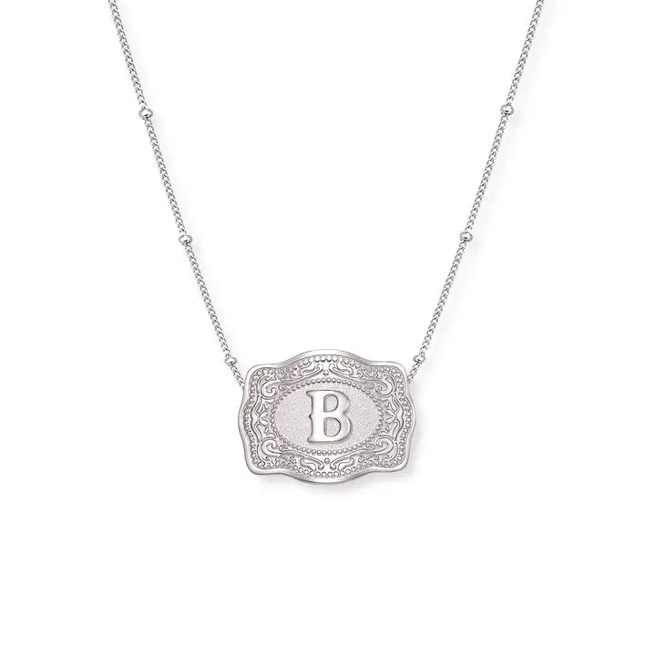 SpurWest Mini Belt Initial Buckle Necklace- Silver
