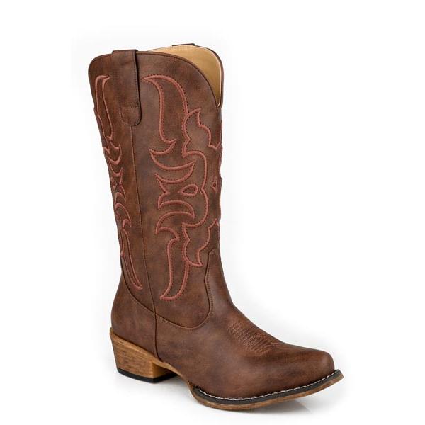 Roper Women's Fashion Faux Leather Snip Toe Western Boot- Brown