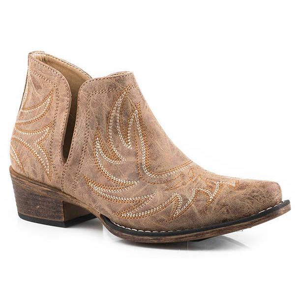 Roper Women's Snip Toe Faux Leather Shorty Boot- Tan