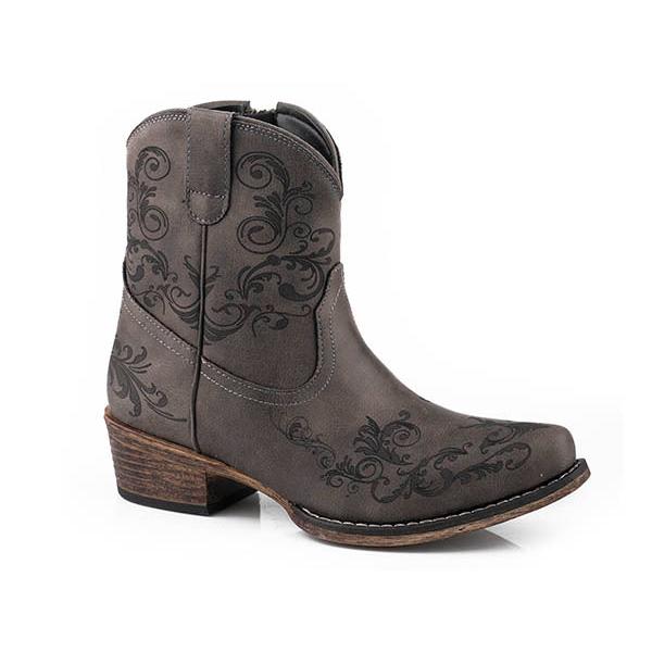 Roper Women's Shorty Snip Toe Faux Leather Shorty Boot- Vintage Grey