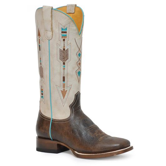 Roper Women's Waxy Brown Leather Cowgirl Boots- Brown
